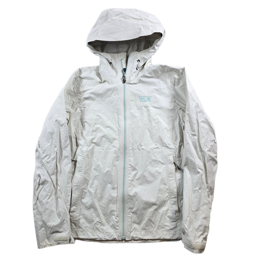 Mountain Hardwear Rain Jacket Womens Medium White Nylon Hooded Dry.Q Shell
